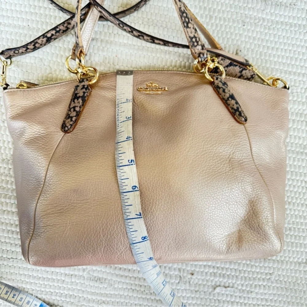 Coach Emma Satchel Metallic Blush Pebble Leather Snake Trim Crossbody
